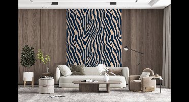 Behang - Fotobehang Zebra - Patroon - Blauw - Beige - Breedte 160 cm x hoogte 220 cm