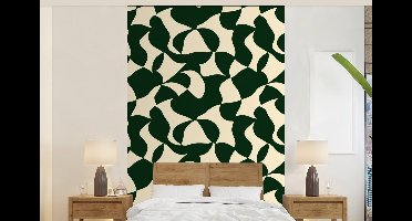 Behang - Fotobehang Groen - Organische vlakken - Crème - Breedte 140 cm x hoogte 220 cm