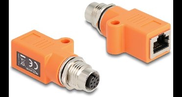 Delock M12 Adapter A-coded 8 pin female to RJ45 jack Cat.5e with mounting hole straight orange
