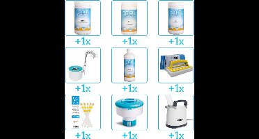 Zwembad Onderhoudspakket - Onderhoud Zwembad - bevat Chloor - PH-min - PH-plus - Skimmer - Anti Alg - Scrubborstel - Testrips - Chloordrijver en Dompelpomp (9-delig)