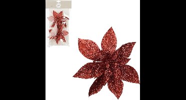 House of Seasons Decoratie bloemen op clip - 2x stuks - rood - polystyreen - kerstornamenten