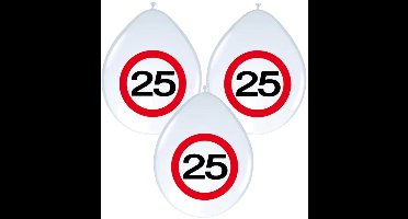 Folat Verkeersbord Ballonnen - leeftijd 25 jaar - 24x stuks - 30 cm - verjaardag feestartikelen