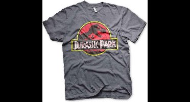 Jurassic Park Heren Tshirt -XL- Distressed Logo Grijs
