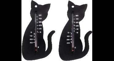 Nature Thermometer kat/poes - 1x - zwart - 15 cm - kunststof - binnen/buiten - Tuindecoratie dieren