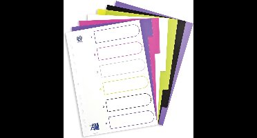OXFORD MyColour tabbladen, formaat A4, uit gekleurde PP, 11-gaatsperforatie, 6 tabs 20 stuks