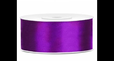 Partydeco Cadeaulint - paars - 2,5 cm x 25 meter - satijn - sierlint - inpakken - decoratie