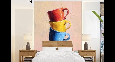 Behang - Fotobehang Mokken - Gestapeld - Keramiek - Kleurrijk - Breedte 160 cm x hoogte 220 cm
