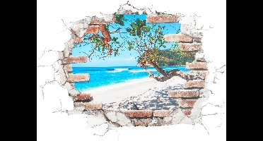 Komar Deco Sticker BREAK OUT - 50 x 70 cm | Muursticker, muurschildering, muursticker, muursticker, uitzicht, stenen muur, strand, zee, baksteen | 17054h