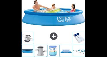 Intex Rond Opblaasbaar Easy Set Zwembad - 305 x 61 cm - Blauw - Inclusief Afdekzeil - Zwembadfilterpomp - Filter - Grondzeil - Schoonmaakset - Zoutwatersysteem - Zwembadzout - 8-delig