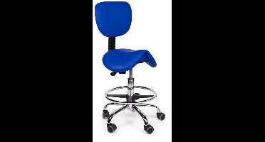 Ergonomische Blauwe Zadelkruk met Rugleuning – Comfortabele Werkstoel met Wieltjes – Ideaal voor Kappers, Beauty & Medische Praktijken - Laag (40-57cm) / met Voetsteun / Standaard wielen