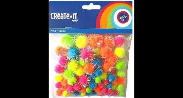 Create It Creat It Glitter Pompoms 75 Stuks Neon