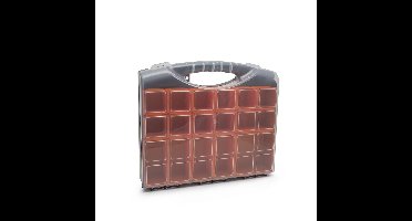 Opbergdoos Met Uitneembare Vakken – Compacte Kunststof Organizer Met Transparante Deksel – 16 Verplaatsbare Oranje Bakjes In 3 Formaten – Stevige Sluitclips – 300 × 255 × 54 mm – Ideaal Voor Schroeven En Kleine Onderdelen [10967]