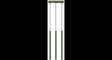 Hanglamp PASTELO 3 met 3 buiskappen in lijn - Sollux Lighting - IP20 - Olijfgroen staal behuizing - 30 x 5 x 94 cm - 3 x G9 LED, exclusief lichtbron - 3 x 8 W - Moderne hanglamp voor woonkamer, eetkamer en keuken