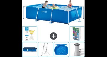 Intex Rechthoekig Frame Zwembad - 300 x 200 x 75 cm - Blauw - Inclusief Afdekzeil - Ladder - Voetenbad - Zwembadfilterpomp - 7-delig