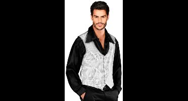 Carnaval verkleed gilet met pailletten - zilver - heren - vestje - glitters - verkleedkleding - glitterjasje M