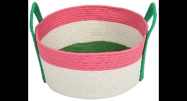Coockoo Binge Kattenmand - Katoenen Touwmand met Handvatten - Dubbelzijdig Teddykussen - 44x44x20cm - Roze/Groen