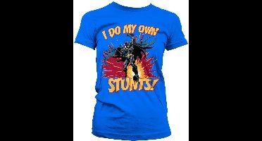 Batman I Do My Own Stunts Girly T-shirt voor dames, blauw