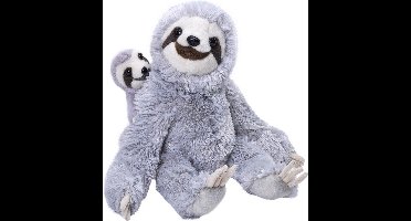 Wild Republic Pluche luiaard met jong knuffeldier - grijs - 38 cm - Bosdieren knuffels - Speelgoed voor kinderen