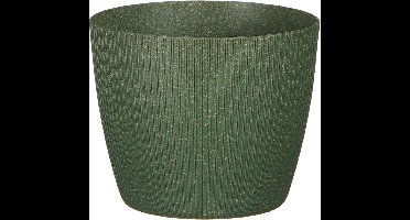 Mica Decorations Plantenpot/bloempot - kunststof - donkergroen/ribbels- D15/H13 cm