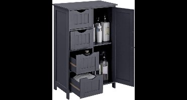 Hoppa! Dressoir badkamerkast, badkamerkast van hout, bijzetkast commode met 4 laden, grijs, 55x30x82 cm (BxDxH)