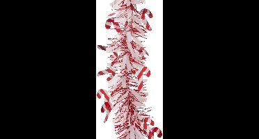 Glinsterende slinger met kerstmanmotief in wit, koudrood en wit, 90 x 6 x 2 m