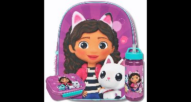 Gabby's Dollhouse Rugzak Meisjes – 3D Rugtas 34 cm – 3-delige Schoolset met Broodtrommel en AERO Drinkfles 500ml – Roze
