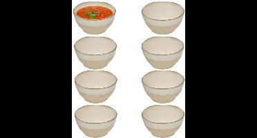 Secret de Gourmet Soepkommen Provence - 8x - beige/wit - 15 x 7 cm - keramiek - kommetjes - schaaltjes - 720 ml - stapelbaar