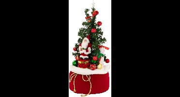 ECD Germany Mini kerstboom kunstmatig LED 34 x 60 cm, kerstdecoratie verlichting, kunstkerstboom reeds versierd met de kerstman in cadeauzak met lichtkrans, sfeervolle kerstversiering op batterijen voor de tafel, kunstdennenboom met verlichting