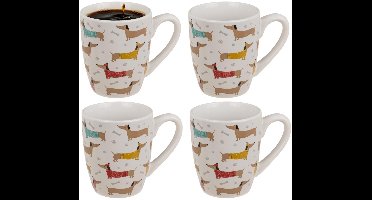 Out of the Blue Cadeau mokken teckel / honden - 4x - 350 ml - 12 x 11 cm - hondenliefhebber - verjaardag