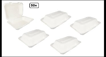50x Small Menubox 1-vaks suikerriet BIO wit - Loempia box- Lunch box - Menu food maaltijd festival thema feest party