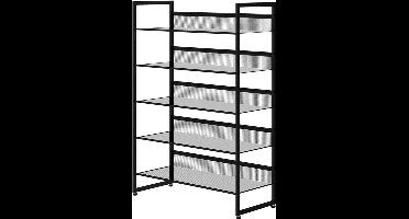 Schoenenkast – Schoenenrek – Schoenopberger – Schoenenstandaard – Schoenenmeubel – Smal En Hoog – 5-Lagen Met Ventilatie – Gelakt Staal Mat Zwart