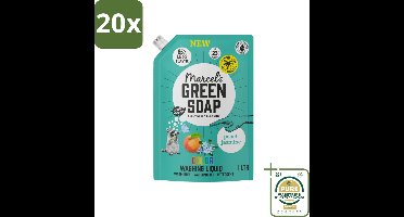 20 x Marcel's Green Soap - Vloeibaar Wasmiddel - Kleur - Navulling - Perzik & Jasmijn - Effectief & natuurlijk - 23 Wasbeurten - 1 liter - Grootverpakking - Wasmiddel - Geur - Kleur - Duurzaam - Natuurlijk