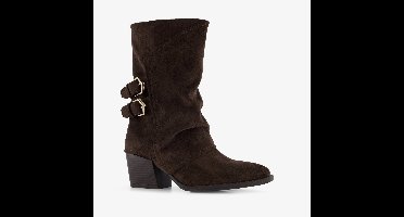 Nova slouchy dames enkellaarsjes met hak donkerbruin - Maat 39 - Uitneembare zool