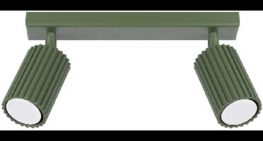 Plafondlamp KARBON 2 met geribbelde spots op een smalle balk - Sollux Lighting - IP20 - Olijfgroen aluminium behuizing - 30 x 6.5 x 16.5 cm - 2 x GU10 LED, exclusief lichtbron - 2 x 10 W - Minimalistische plafondlamp voor slaapkamer en woonkamer