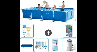 Intex Rechthoekig Frame Zwembad - 450 x 220 x 84 cm - Blauw - Inclusief Afdekzeil - Onderhoudspakket - Filter - Zwembadfilterpomp - 7-delig