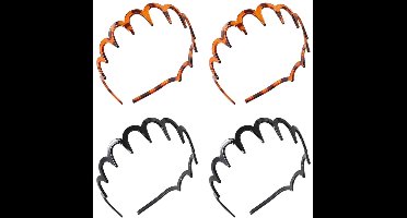 GELLDG 4 Stuks Mode-stirnbanden voor Vrouwen - Zickzack Haarreif met Anti-slip Tandkam - Lichtgewicht en Comfortabel - Geschikt voor Sport en Dagelijks Gebruik - Kunststof - 13.5x15.5cm
