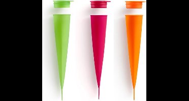Lékué set van 3 ijsjesvormen calippo uit silicone groen; roze en oranje 4x4.8x20.2cm