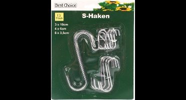 Haak S-vorm roestvrij staal kijk 13er a.card 3 maten