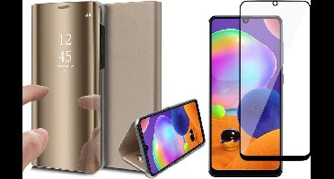 Hoesje geschikt voor Samsung Galaxy A31 - Screen Protector FullGuard - Book Case Spiegel Goud & Screenprotector