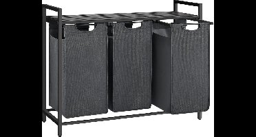 Hoppa! - Wasmand met 3 vakken - Oxford-stof - 3 x 38 L - 92,5 x 33 x 72 cm - zwart-grijs