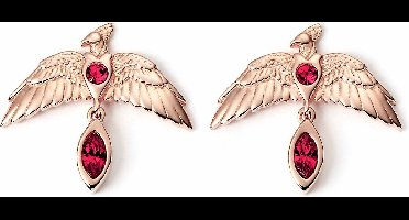 The Carat Shop - Harry Potter Zilveren Vergulde Fawkes Oorbellen met Rode Kristallen