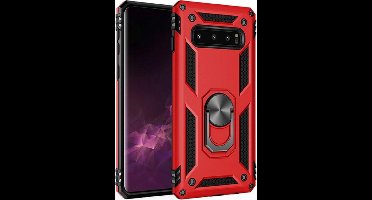 Hoesje Gechikt voor Samsung Galaxy S10 Plus Stevige Magnetische Anti shock ring back cover case- schokbestendig-TPU met stand kleur Rood