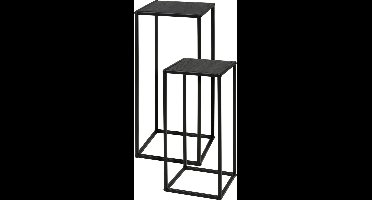 H&S Collection Bijzettafels set - 2-delig - zwart/grijs - metaal/mdf - 50 en 60 cm hoog