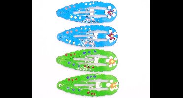Klik-klak haarspeldjes groen-blauw met gekleurde stippen