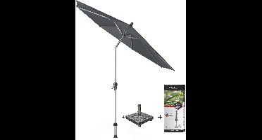 Riva parasol 250 cm rond antraciet met kniksysteem met 40 KG voet en hoes