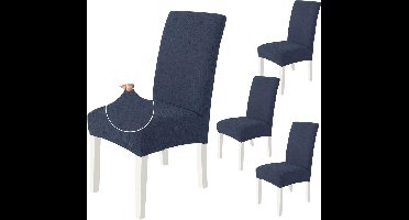 Stoelhoezen - 4 Stuks - Stretch - Moderne - Afneembare Wasbare Stoelbekleding - anti-pilling - zacht - - Hypoallergeen - Opvouwbaar & Verstelbaar - Donkerblauw