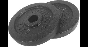 Tunturi Halterschijven - Halter gewichten - 2 x 2,50 kg - Ø 30 mm - Gietijzer - Incl. gratis fitness app