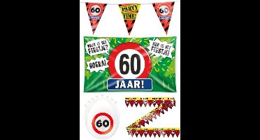 60 jaar versiering pakket - Versiering Verjaardag - Versiering Jaar Verjaardag - Slingers - Gevelvlag- Ballonnen – Afzetlint