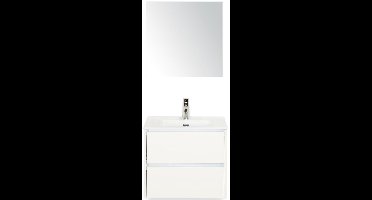 Dante Badmeubelset 60 cm - Wit Hoogglans - Keramische Wastafel Wit Cover met Spiegel