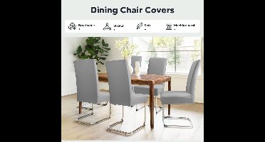 Stoelhoezen - 6 Stuks - Polyester - Stretch fit - Verwijderbare Wasbare - Elastisch - stijlvol en duurzaam - 50D x 50B x 60H centimeter - Kleur : Lichtgrijs